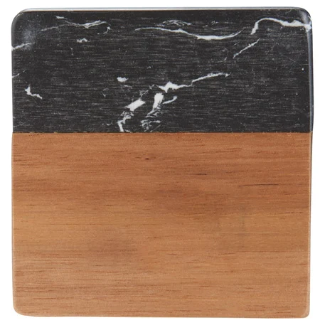 Ensemble de dessous de verre en marbre noir et bois