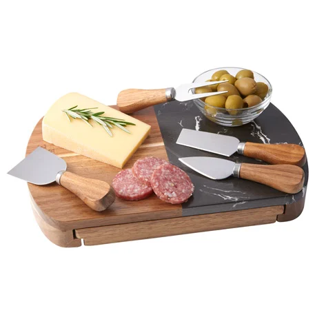 Plateau à fromage en marbre noir avec couteaux